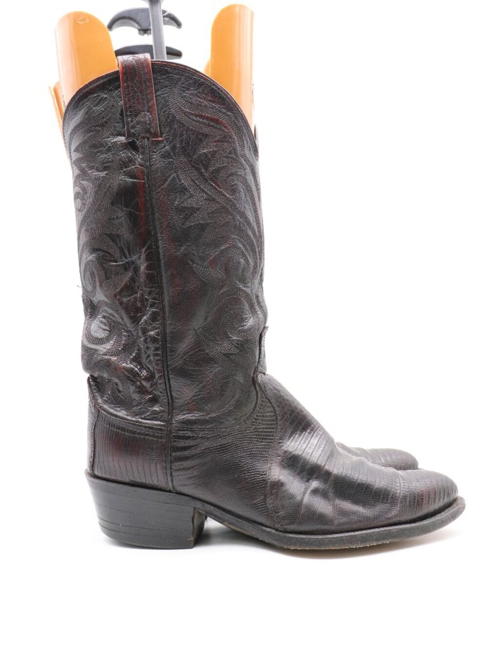 Dan Post Lizard Western Boots Men's Size 8 EW Black Burgundy Pull On 16732